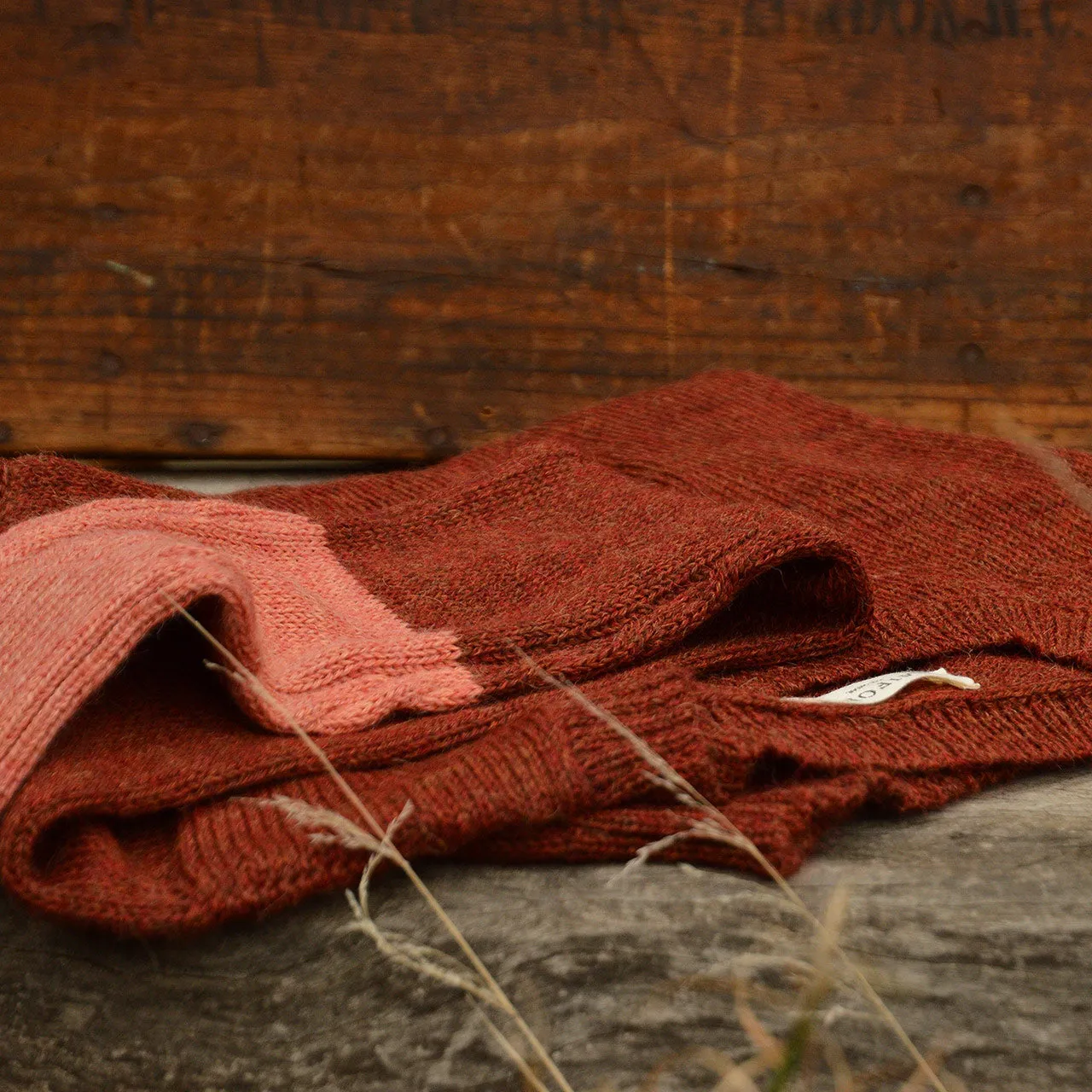 Women's Cable Colour Block Jumper - 100% Baby Alpaca - Rust Melange (S-M)