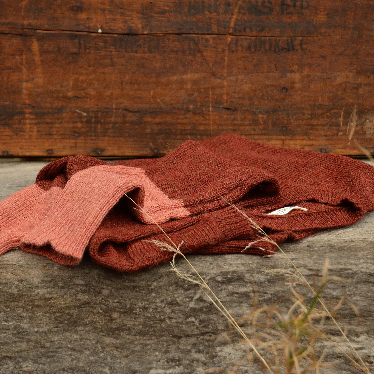 Women's Cable Colour Block Jumper - 100% Baby Alpaca - Rust Melange (S-M)