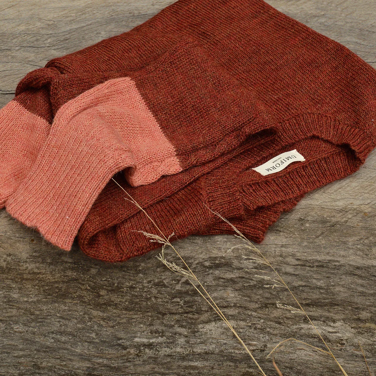 Women's Cable Colour Block Jumper - 100% Baby Alpaca - Rust Melange (S-M)