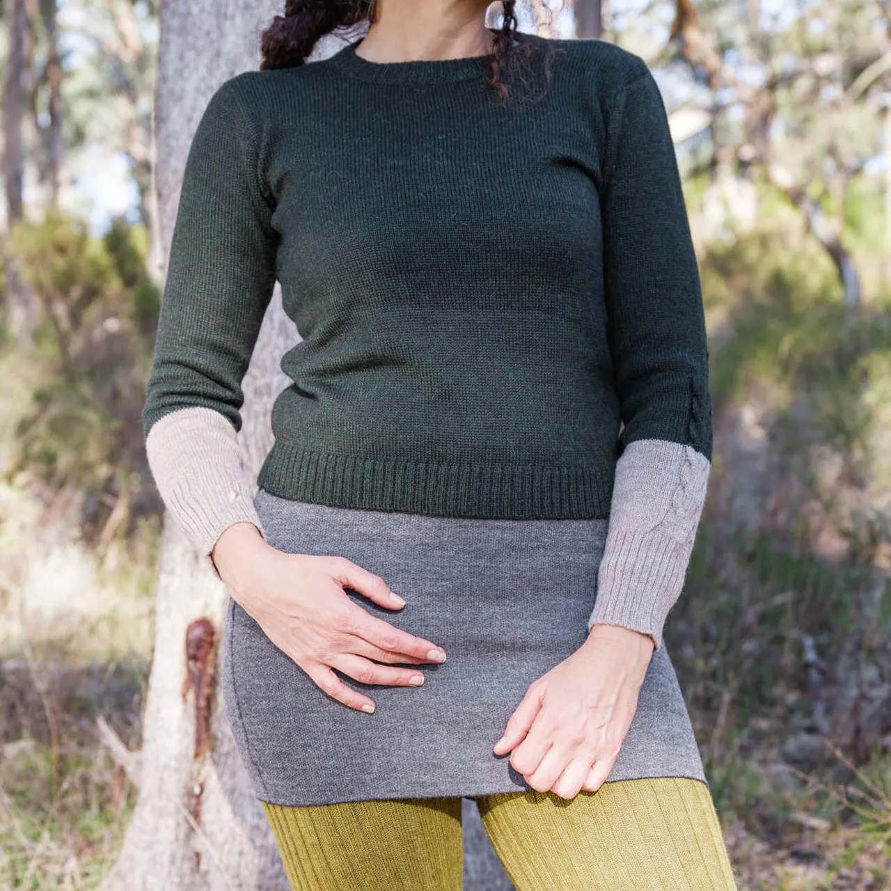 Women's Cable Colour Block Jumper - 100% Baby Alpaca - Rust Melange (S-M)