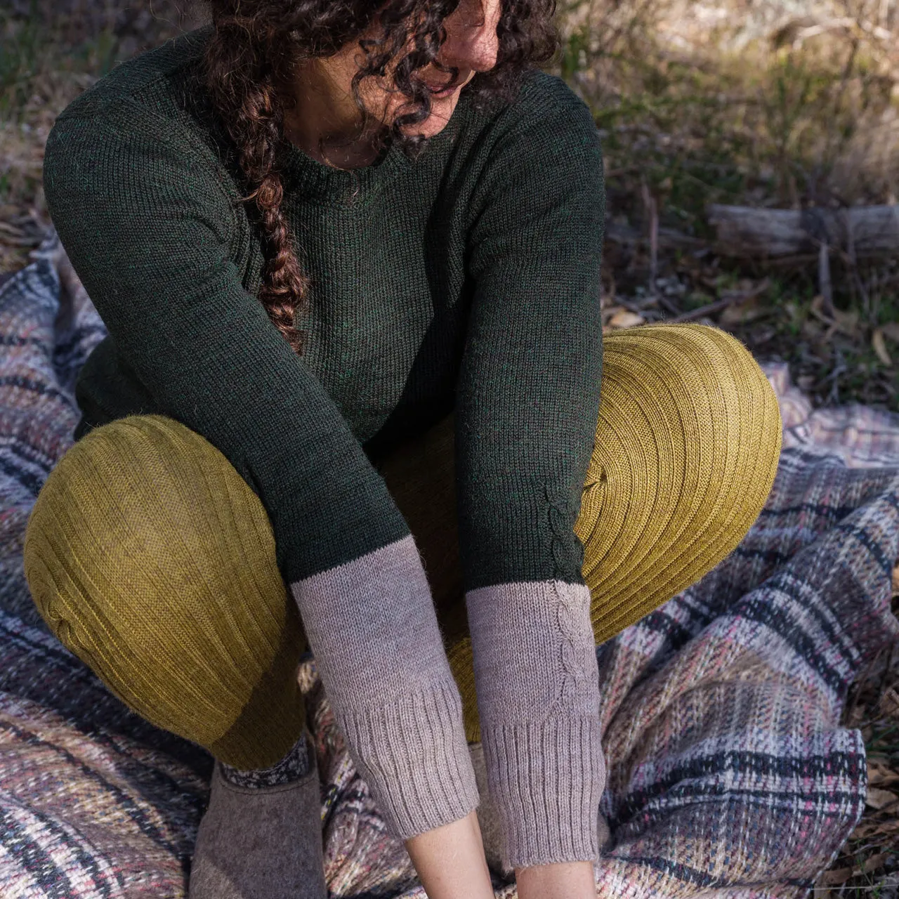 Women's Cable Colour Block Jumper - 100% Baby Alpaca - Rust Melange (S-M)