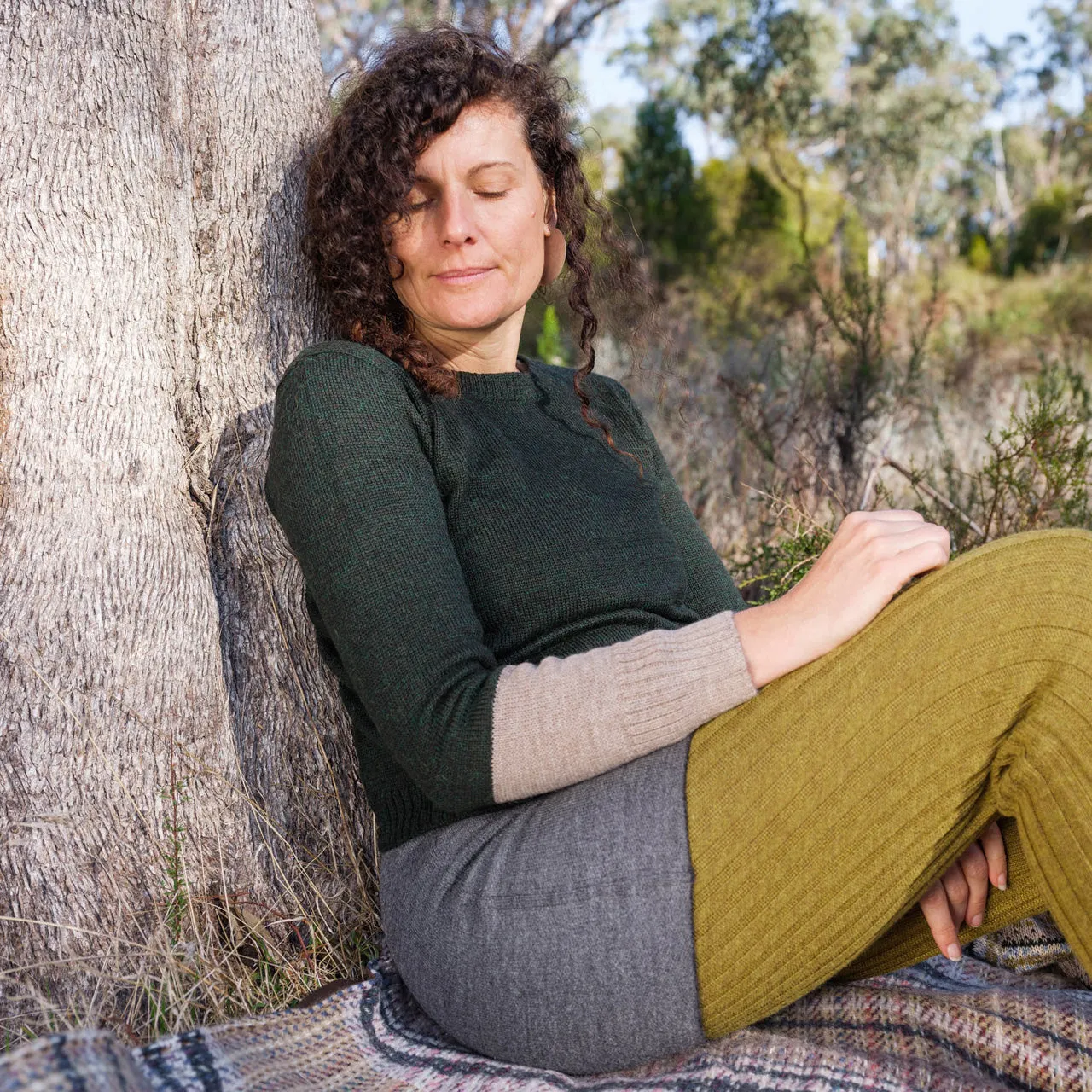 Women's Cable Colour Block Jumper - 100% Baby Alpaca - Rust Melange (S-M)