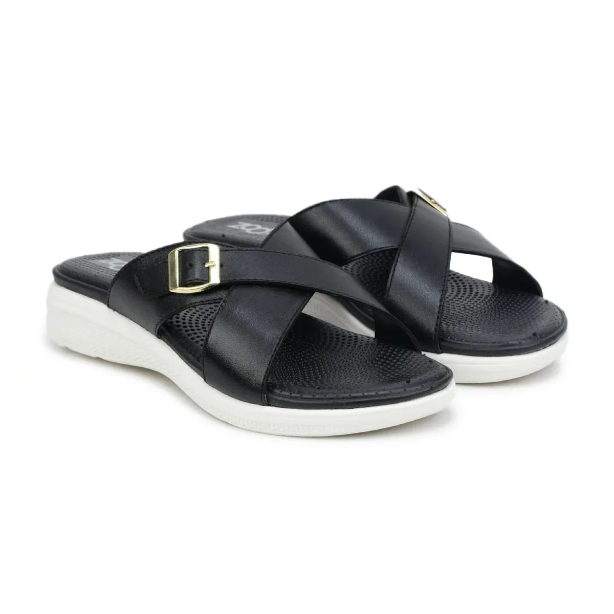 Women’s Leather Slippers 7515 – Criss-Cross Buckle Design