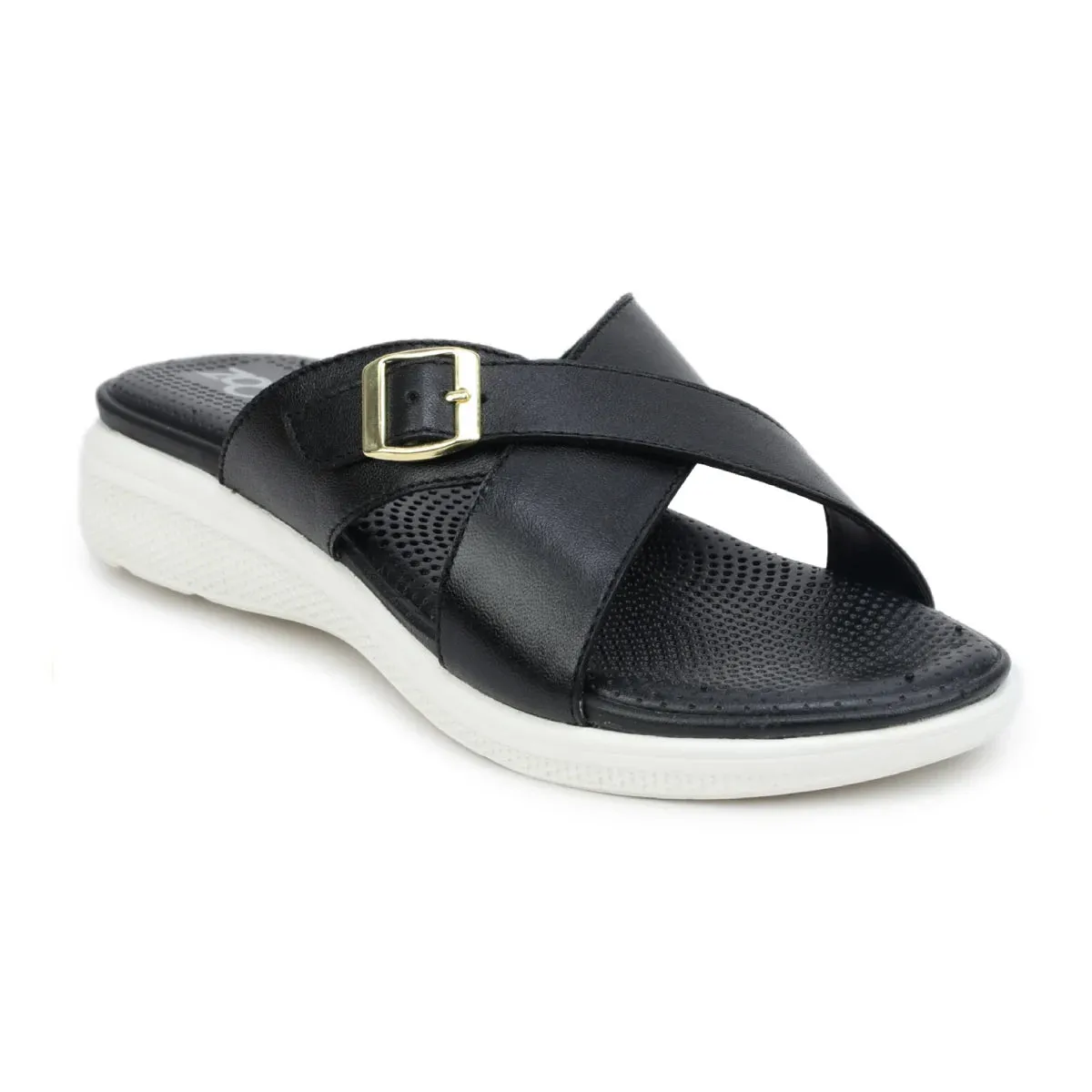 Women’s Leather Slippers 7515 – Criss-Cross Buckle Design