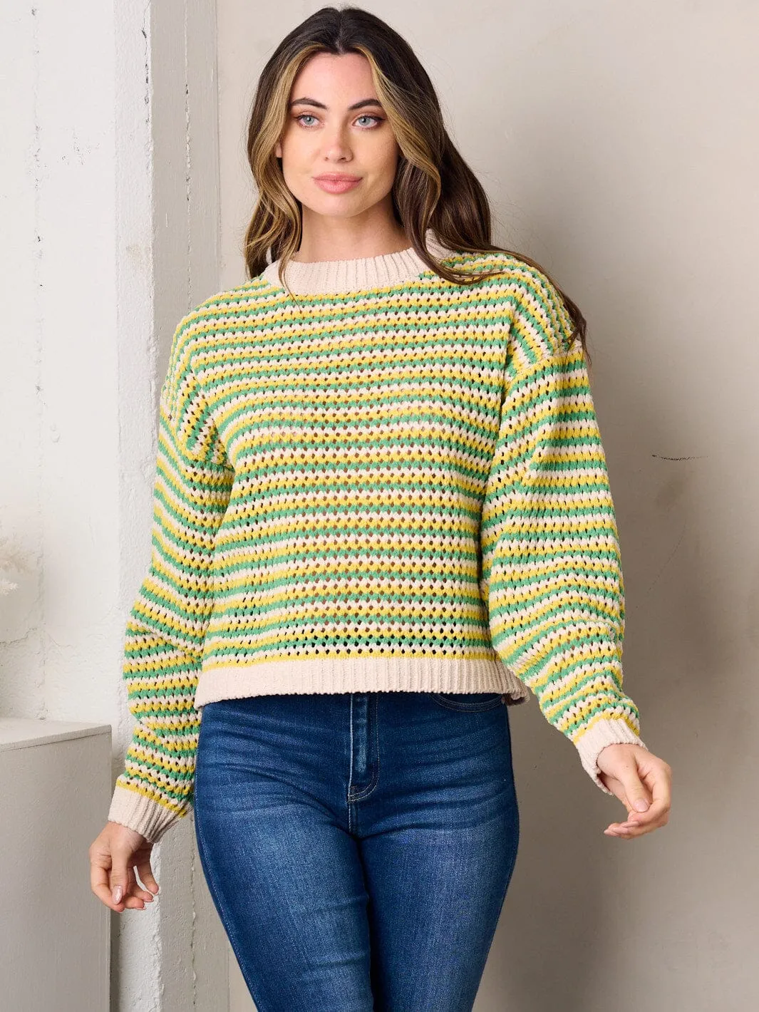 WOMEN'S LONG SLEEVE COLORBLOCK SWEATER