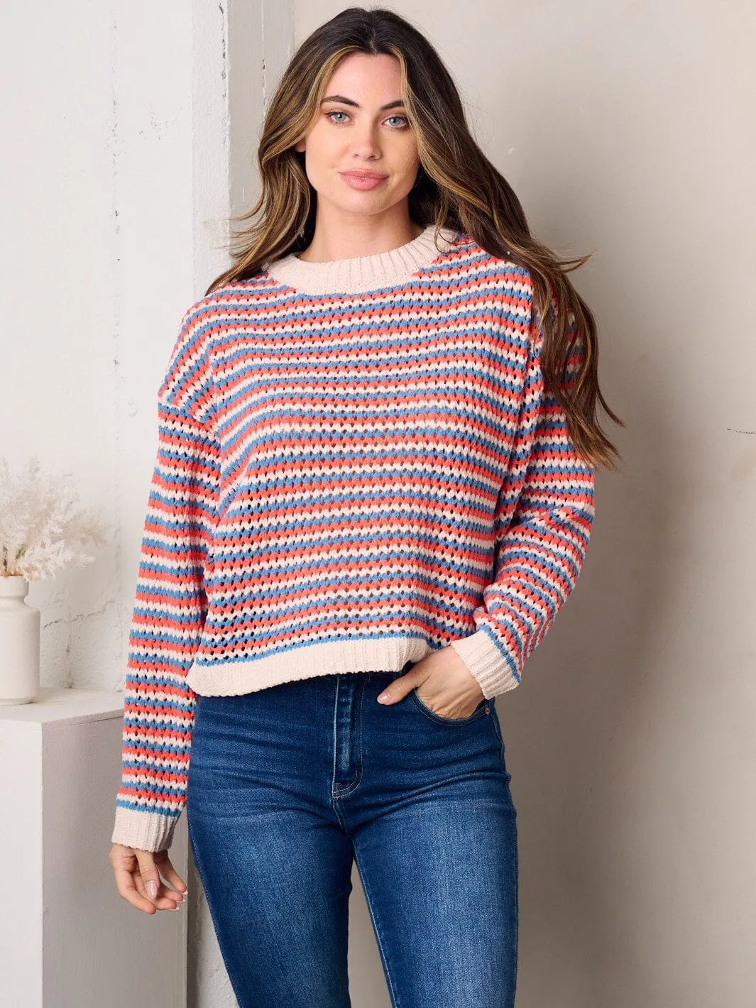 WOMEN'S LONG SLEEVE COLORBLOCK SWEATER