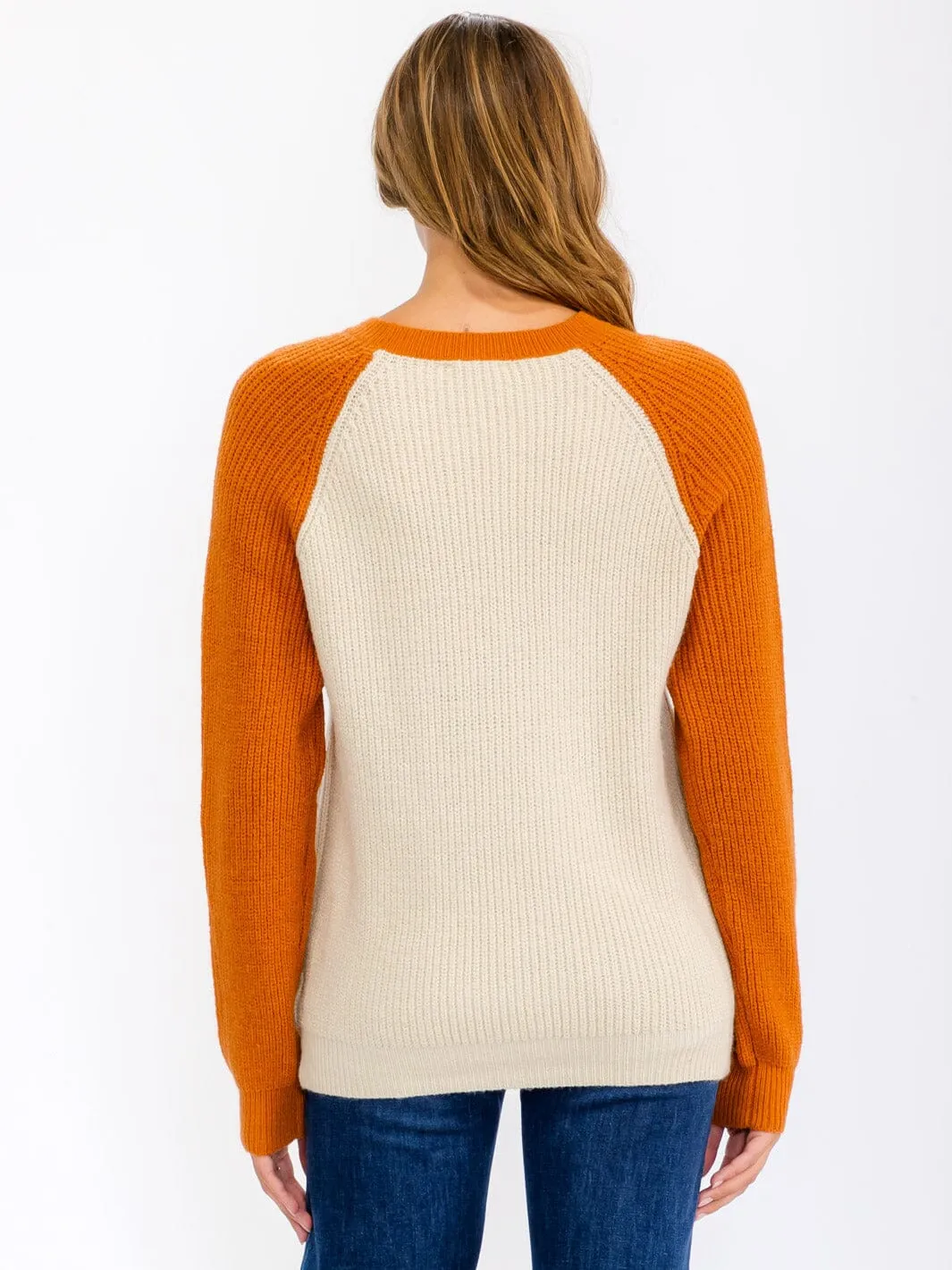 WOMEN'S LONG SLEEVE GRAPHIC COLORBLOCK PULLOVER SWEATER