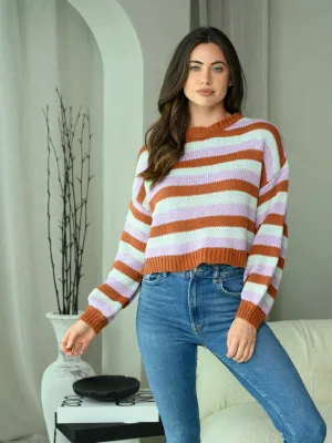 WOMEN'S LONG SLEEVE MULTI STRIPES SWEATER