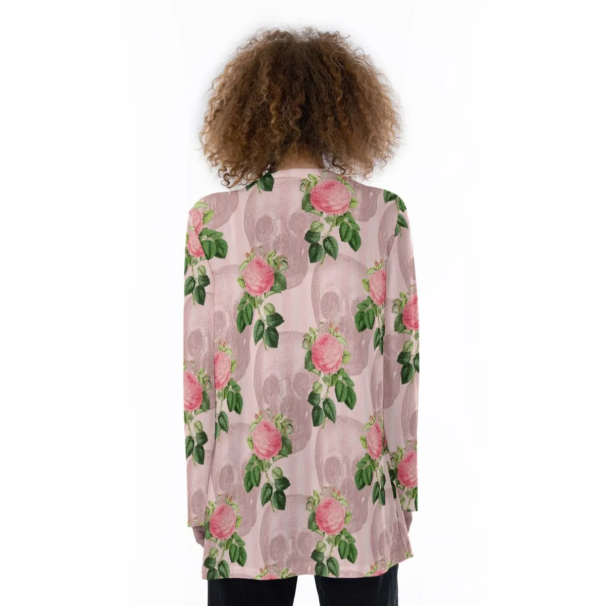 Women's Pink Skull Floral Patch Pocket Cardigan