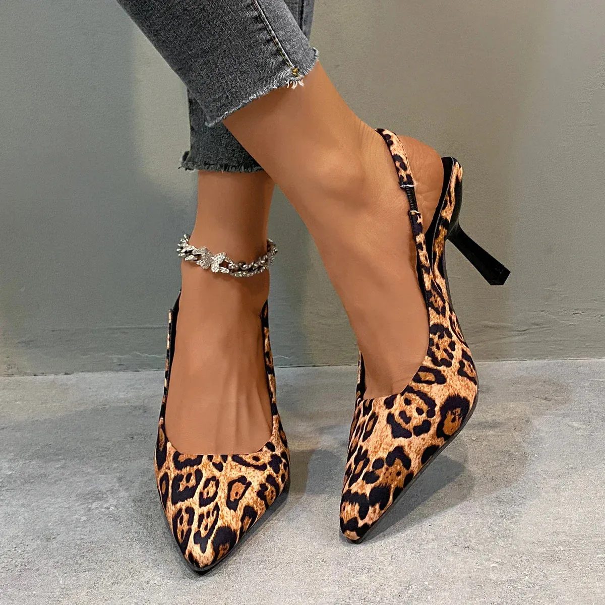 Womens Summer Pointed Toe Simple Solid Color High Heels PU Leather Outdoor Casual Party Dress