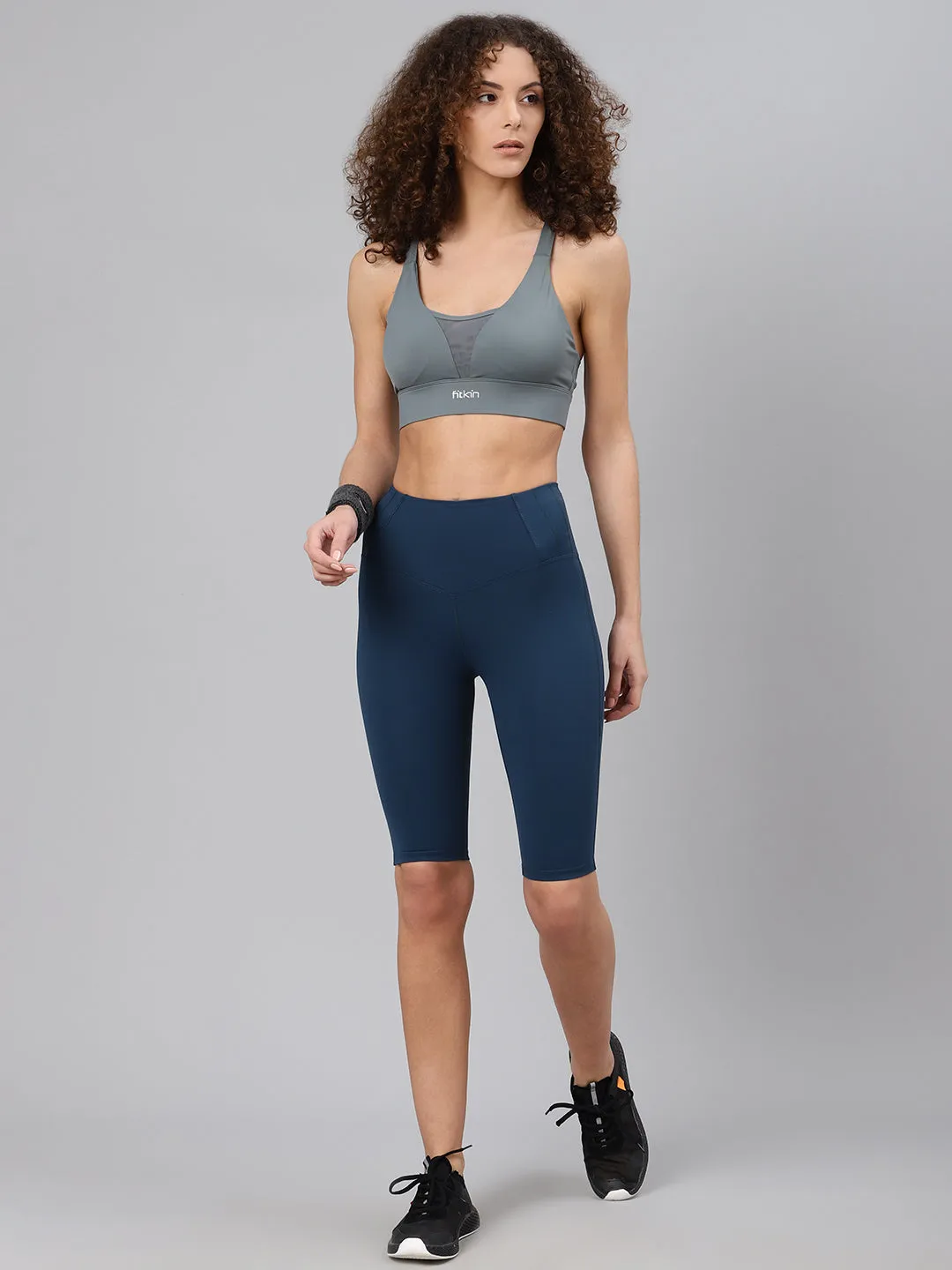 Women's Teal Blue Slim Fit High-Rise Solid Cycling Shorts