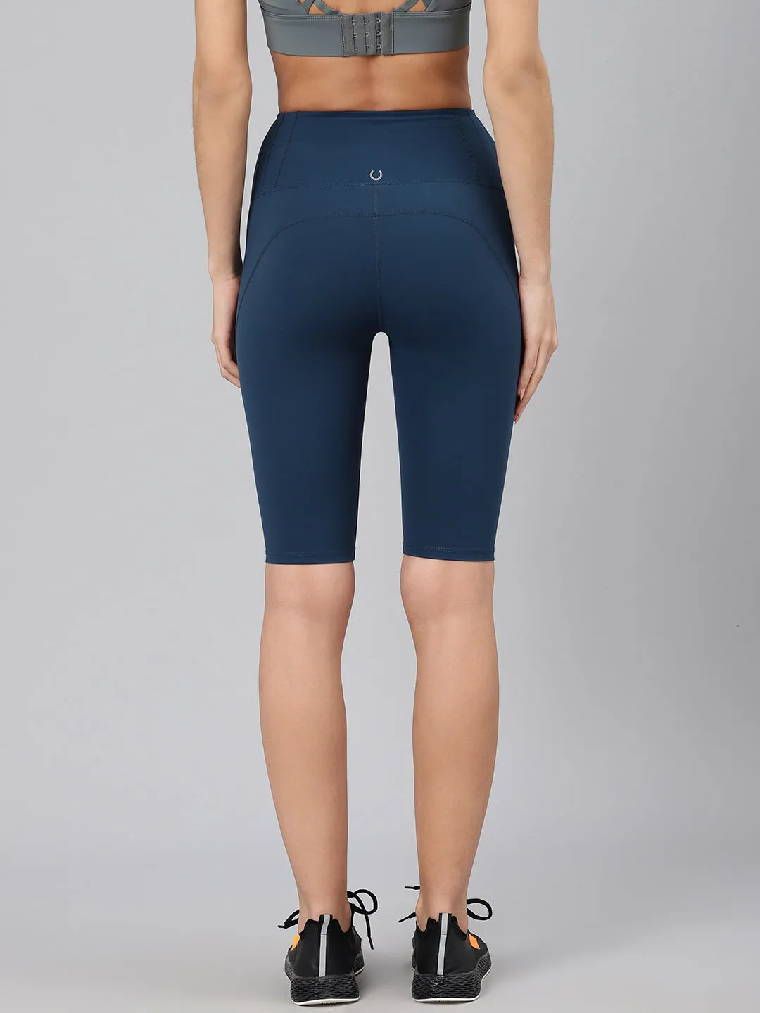 Women's Teal Blue Slim Fit High-Rise Solid Cycling Shorts