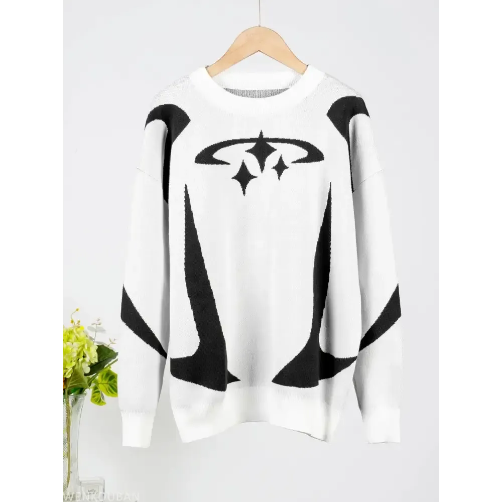 Y2K Knitted Sweater with Futuristic Star Design for Winter Style