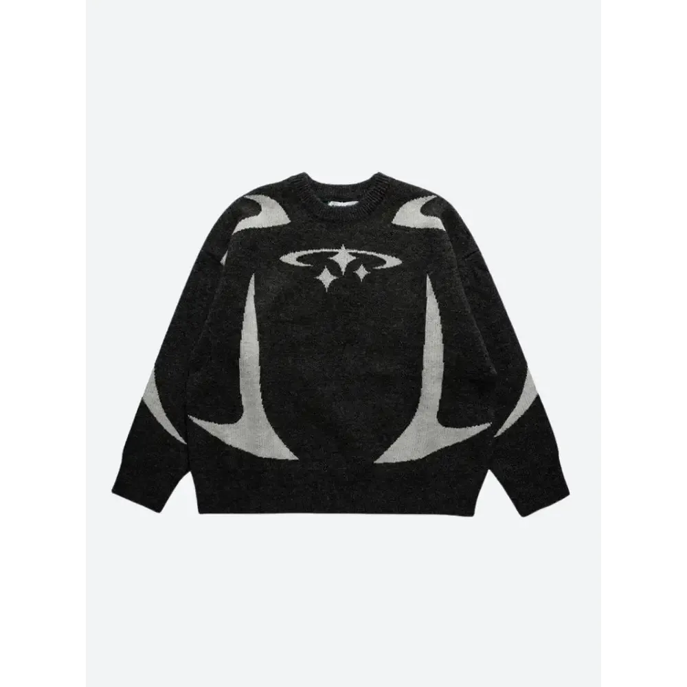 Y2K Knitted Sweater with Futuristic Star Design for Winter Style