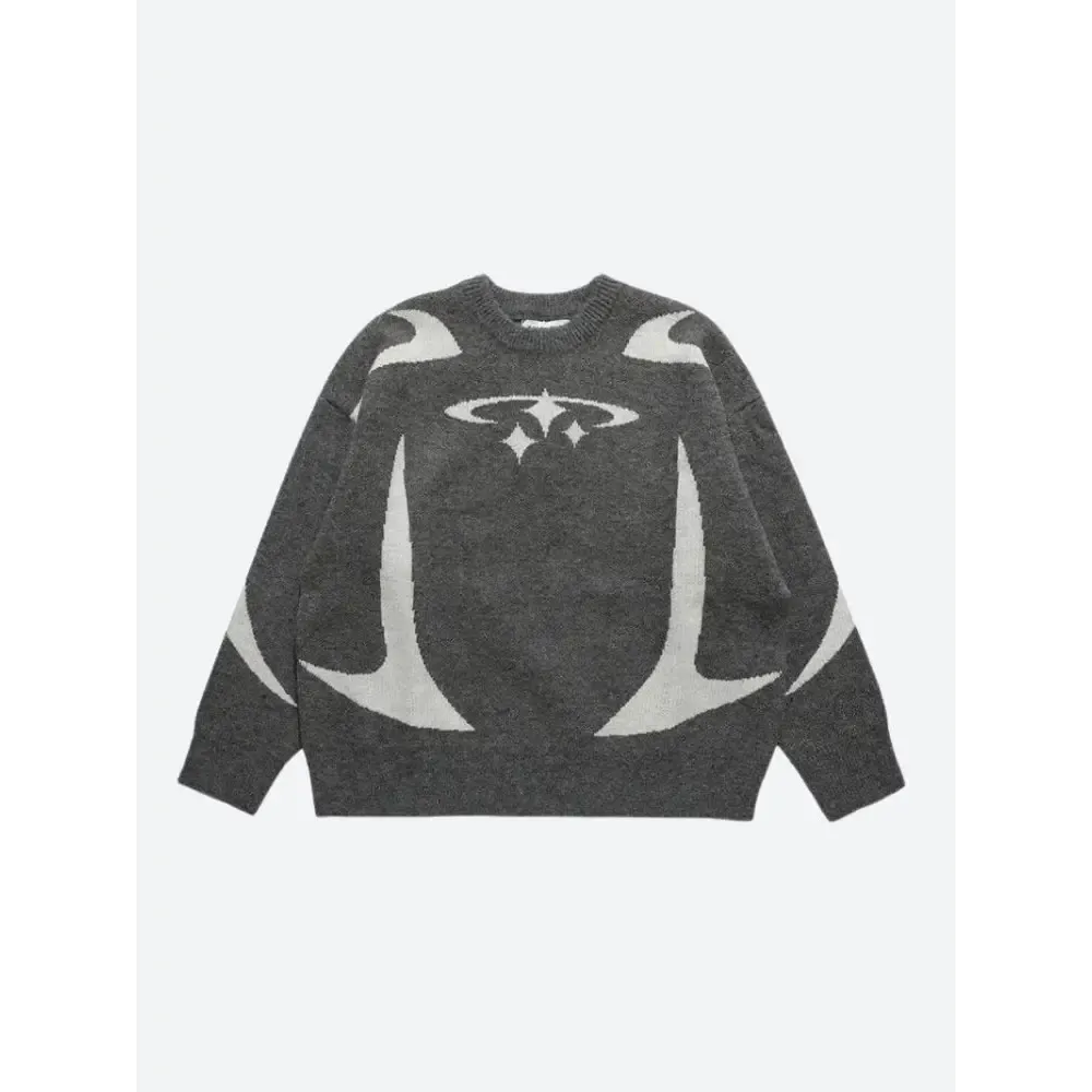 Y2K Knitted Sweater with Futuristic Star Design for Winter Style