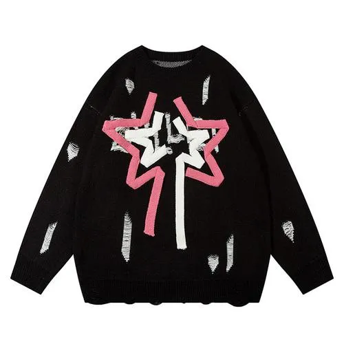Y2K Shining Ripped Star Sweater