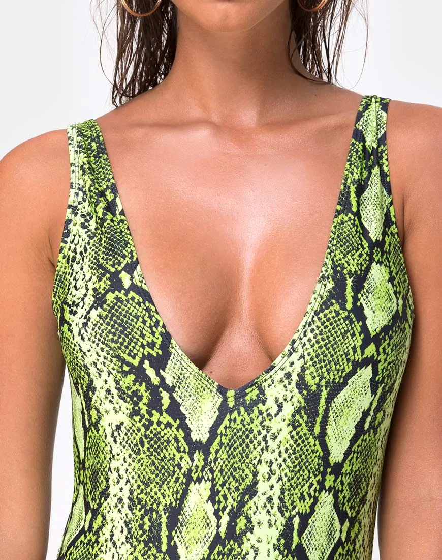 Zala Plunge Swimsuit in Slime Lime Snake