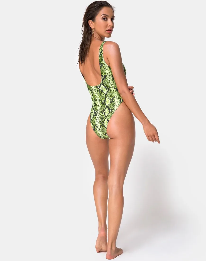 Zala Plunge Swimsuit in Slime Lime Snake
