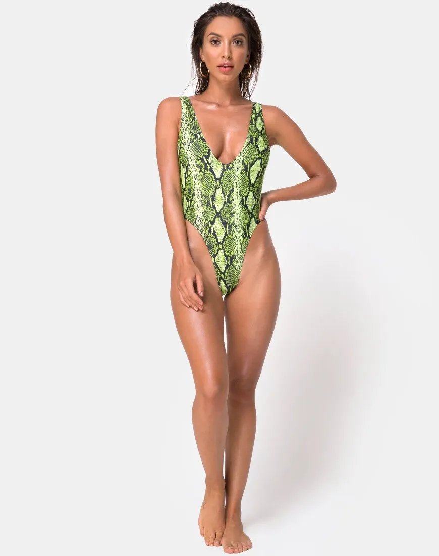 Zala Plunge Swimsuit in Slime Lime Snake