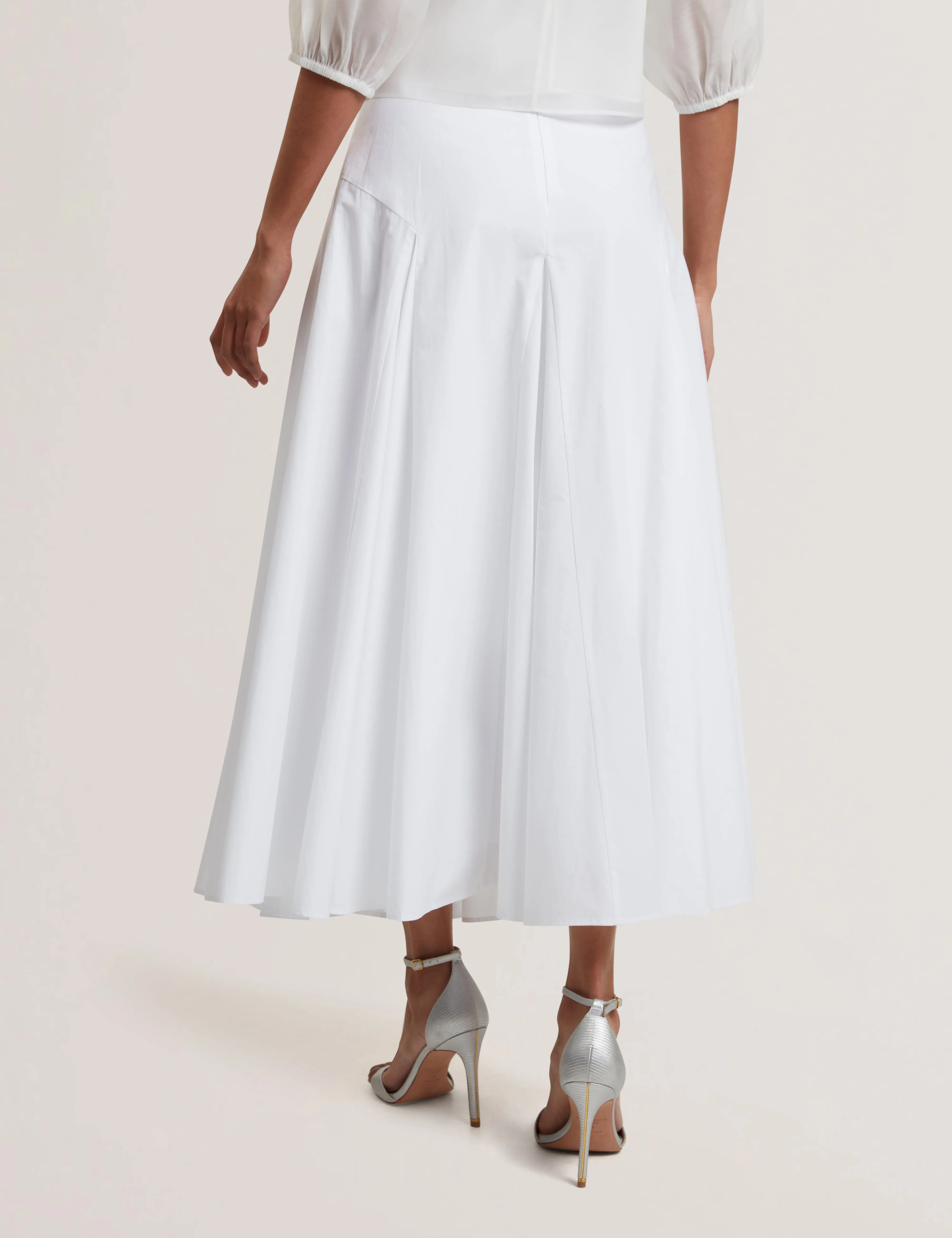Zanzah Cotton Poplin Midi Skirt White